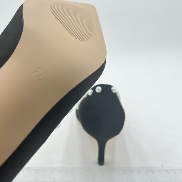 YDN Black Suede Pearl Kitten Heel Pumps Pointed Toe Dress Shoes for Office Lady - Picture 5 of 8